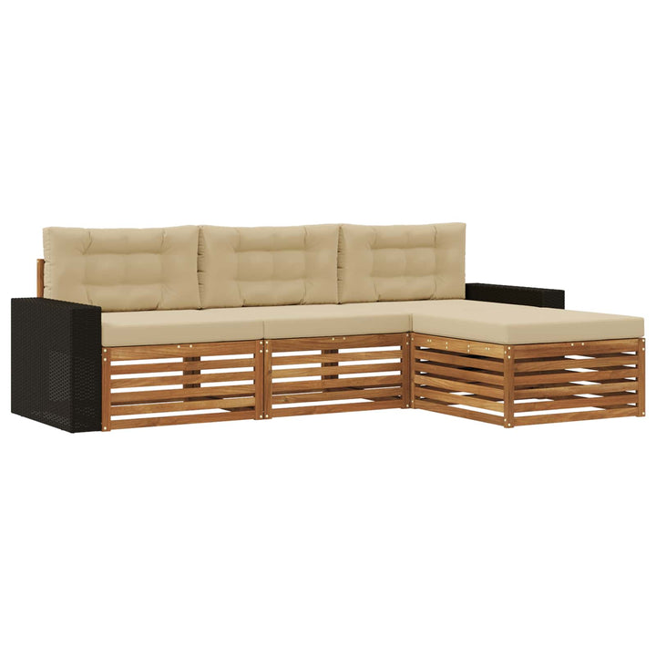 Udendørs sofagruppe med pude 4 pcs Naturlig og Beige Polyester