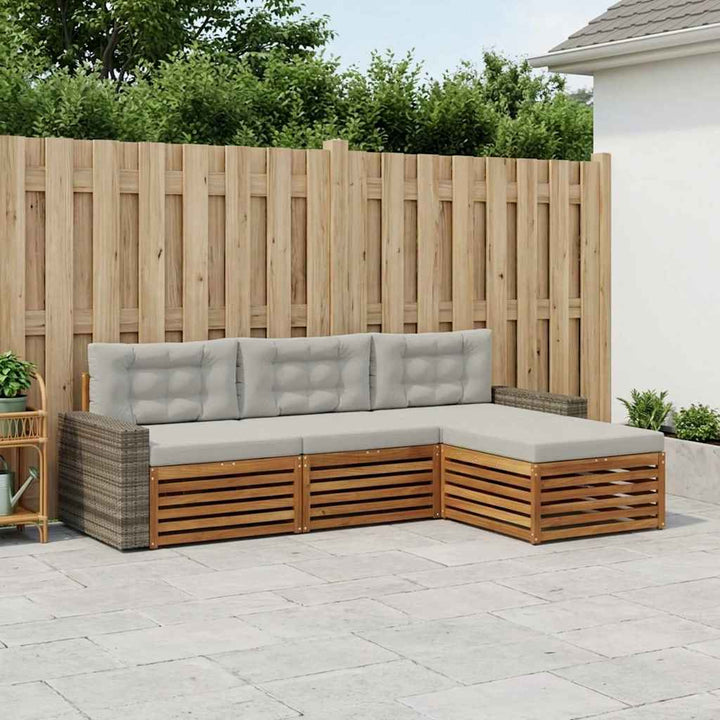 Udendørs sofagruppe 4 pcs Naturfarvet og lysegrå Polyester