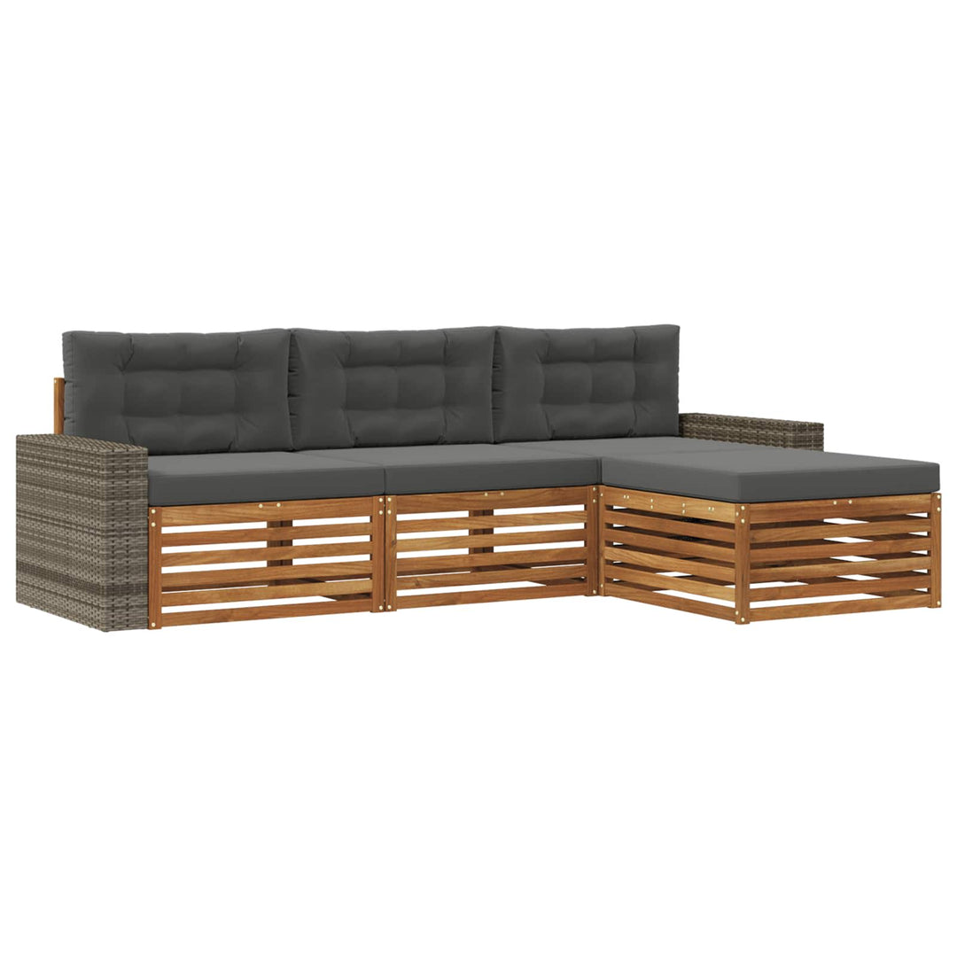 Udendørs sofagruppe 4 pcs Naturlig og Antracit Polyester