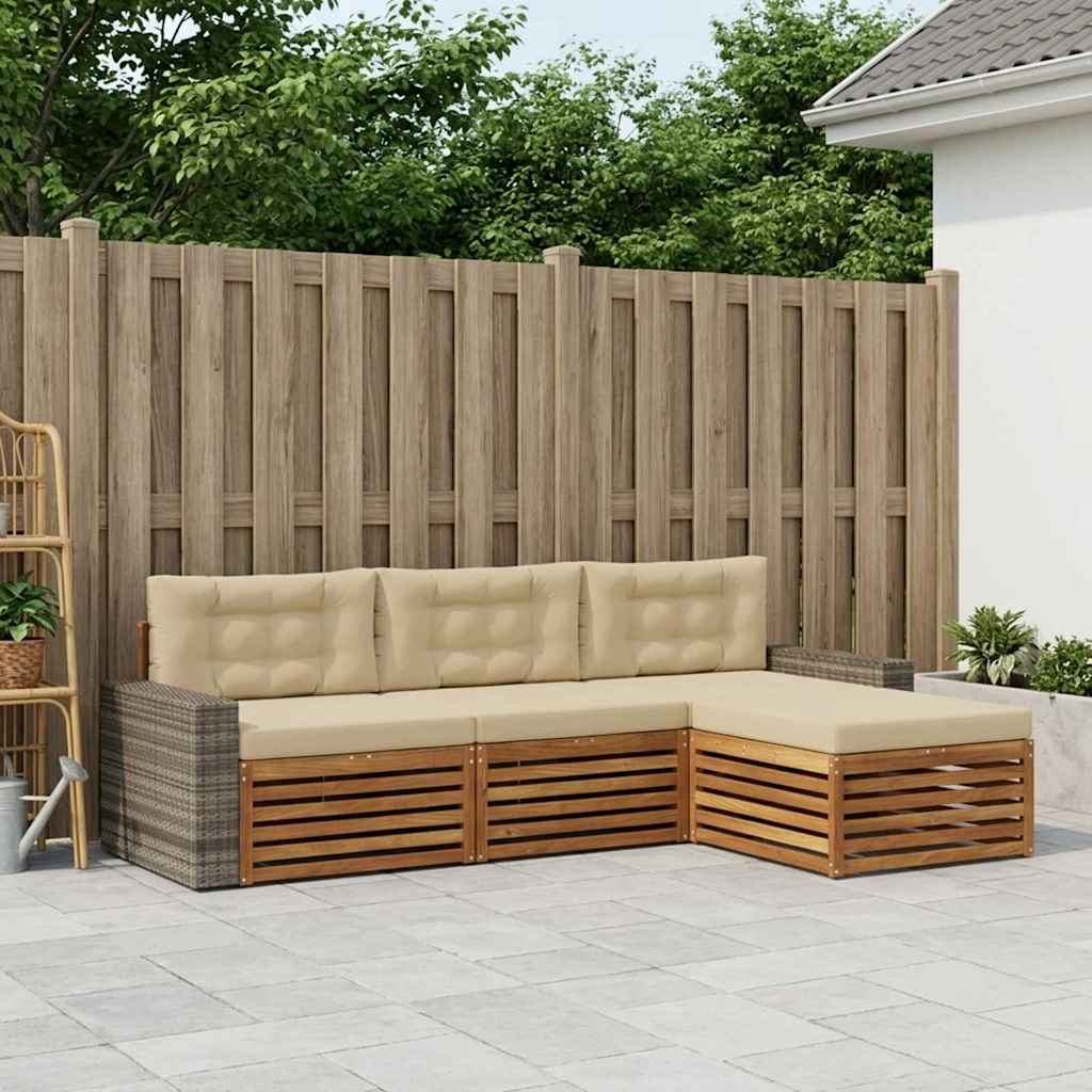 Udendørs sofagruppe med pude 4 pcs Naturlig og Beige Polyester