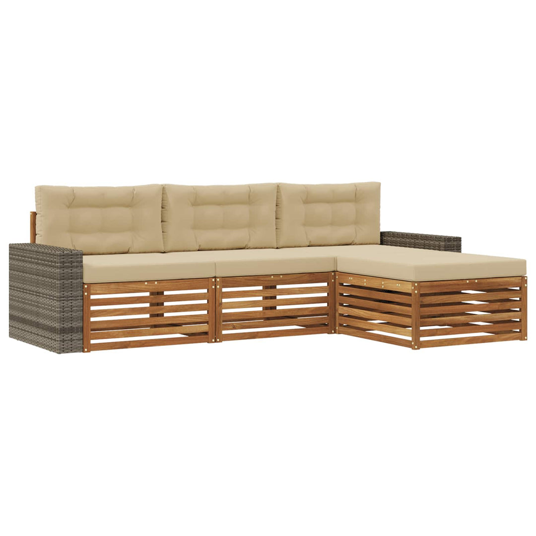 Udendørs sofagruppe med pude 4 pcs Naturlig og Beige Polyester