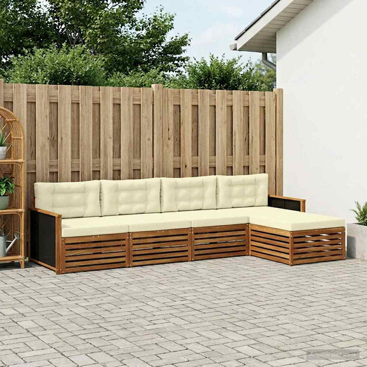 Udendørs sofagruppe med pude 5 pcs Naturlig og Fløde Polyester