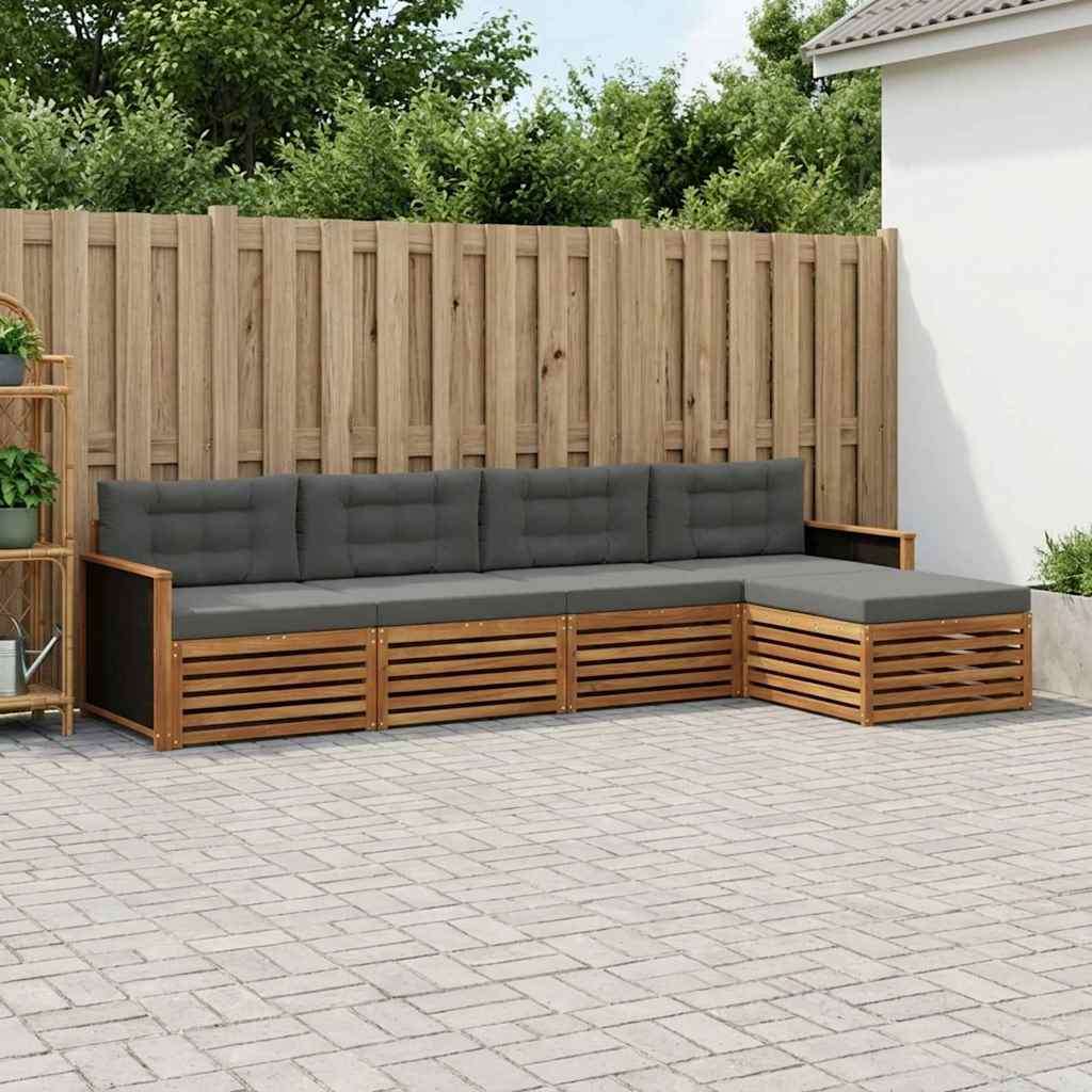 Udendørs sofagruppe 5 pcs Naturlig og Antracit Polyester
