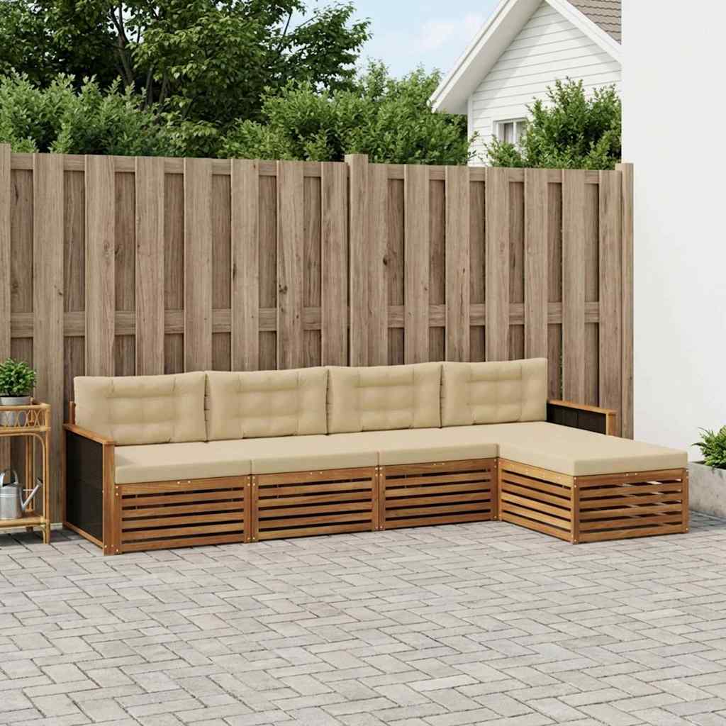 Udendørs sofagruppe med pude 5 pcs Naturlig og Beige Polyester