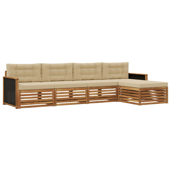 Udendørs sofagruppe med pude 5 pcs Naturlig og Beige Polyester