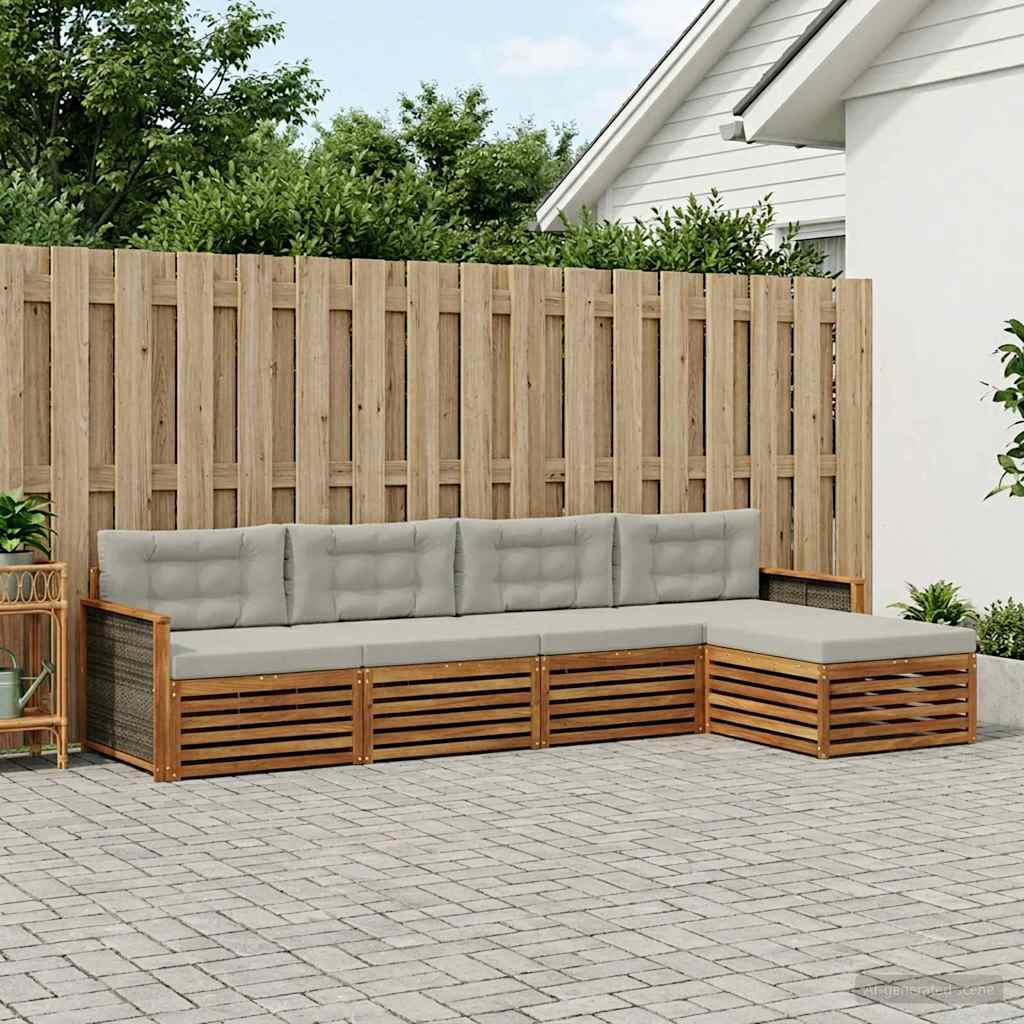 Udendørs sofagruppe med pude 5 pcs Naturfarvet og lysegrå