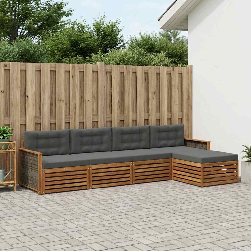 Udendørs sofagruppe med pude 5 pcs Naturlig og Antracit