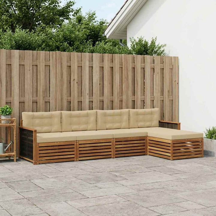 Udendørs sofagruppe med pude 5 pcs Naturlig og Beige