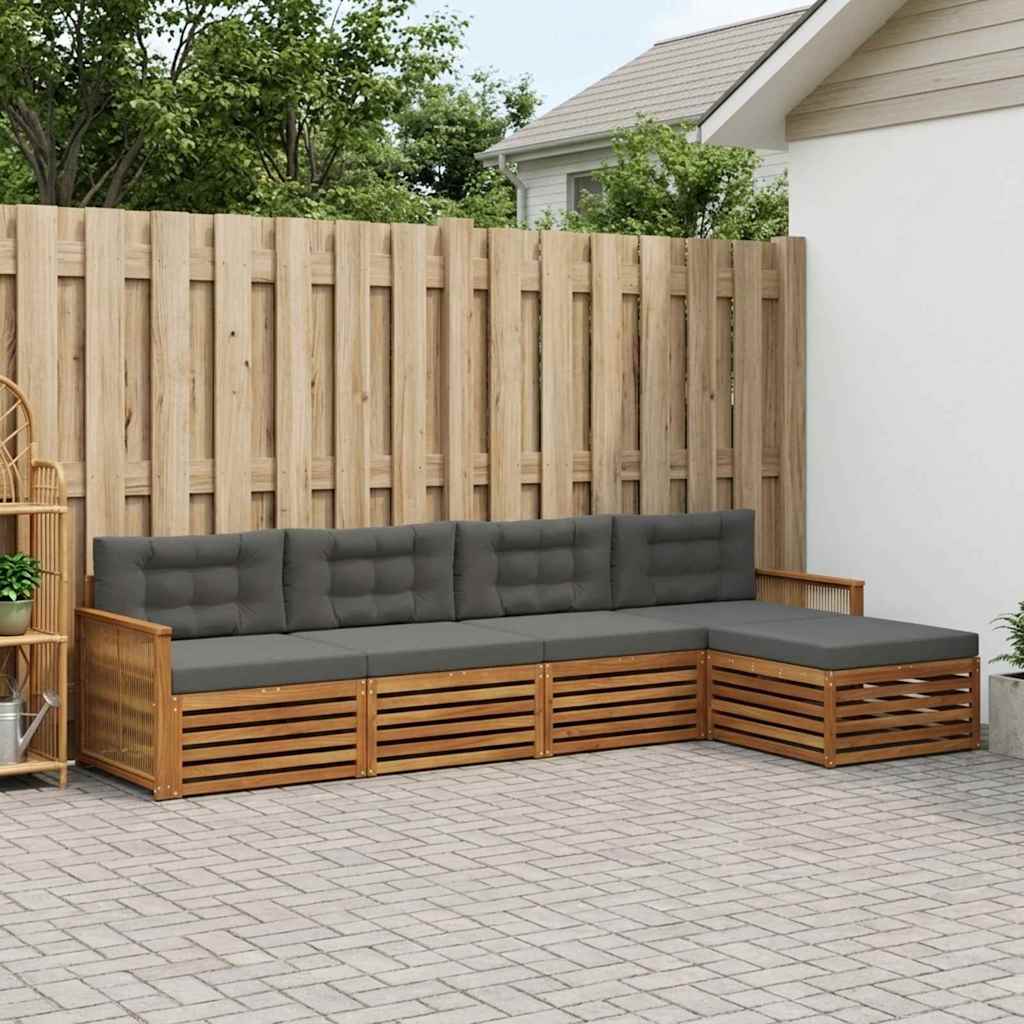 Udendørs sofagruppe med pude 5 pcs Naturlig og Antracit