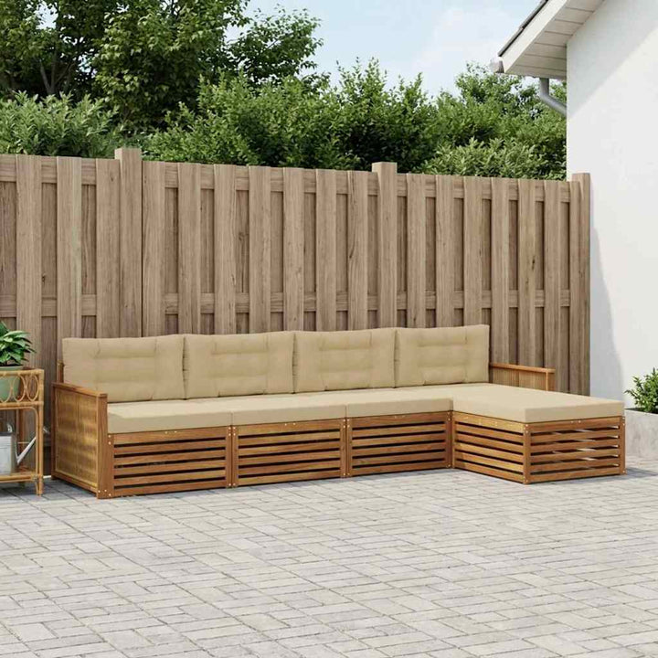 Udendørs sofagruppe med pude 5 pcs Naturlig og Beige