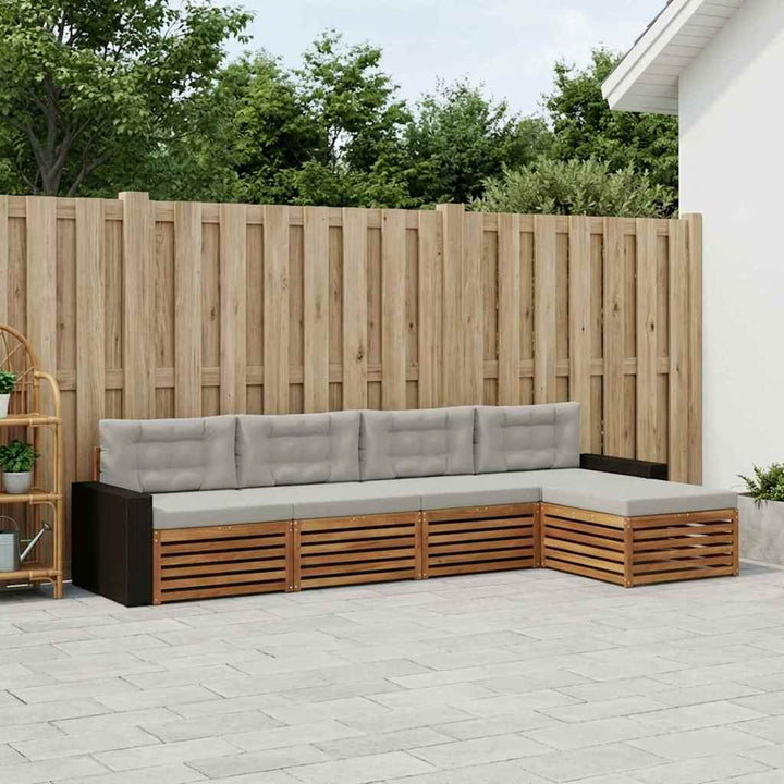 Udendørs sofagruppe 5 pcs Naturfarvet og lysegrå Polyester