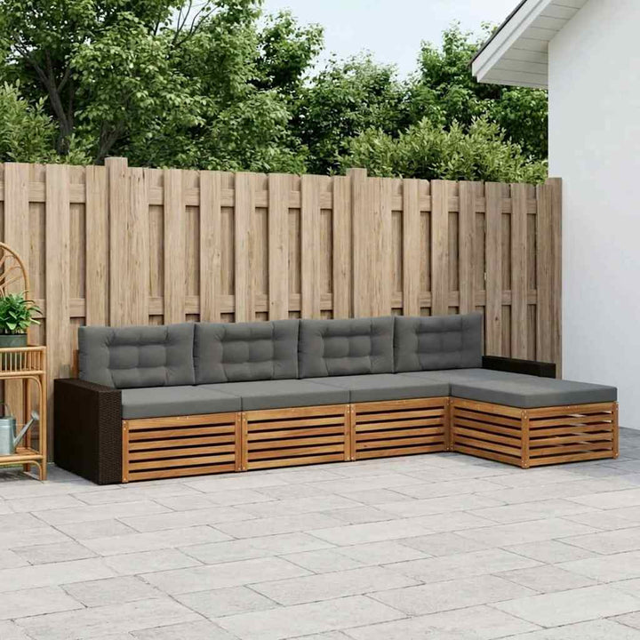 Udendørs sofagruppe 5 pcs Naturlig og Antracit Polyester