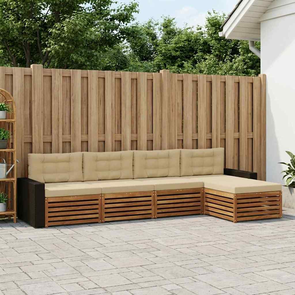 Udendørs sofagruppe med pude 5 pcs Naturlig og Beige Polyester