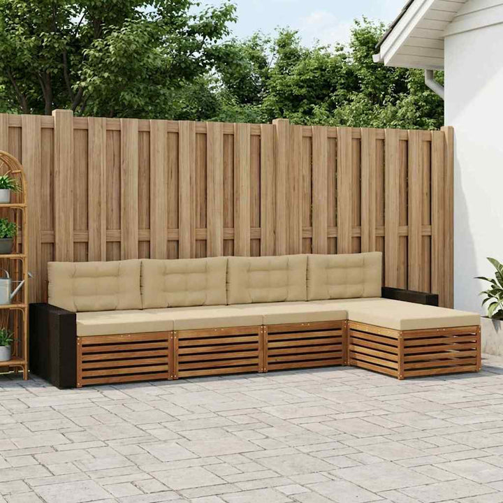 Udendørs sofagruppe med pude 5 pcs Naturlig og Beige Polyester