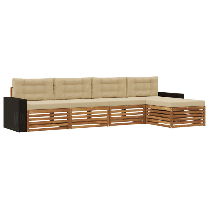 Udendørs sofagruppe med pude 5 pcs Naturlig og Beige Polyester