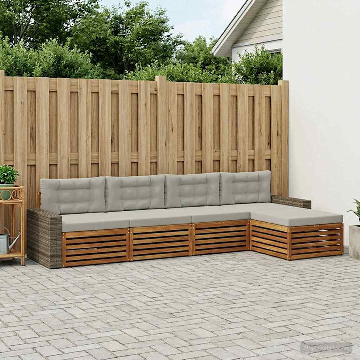 Udendørs sofagruppe 5 pcs Naturfarvet og lysegrå Polyester