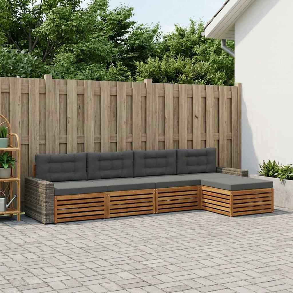 Udendørs sofagruppe 5 pcs Naturlig og Antracit Polyester