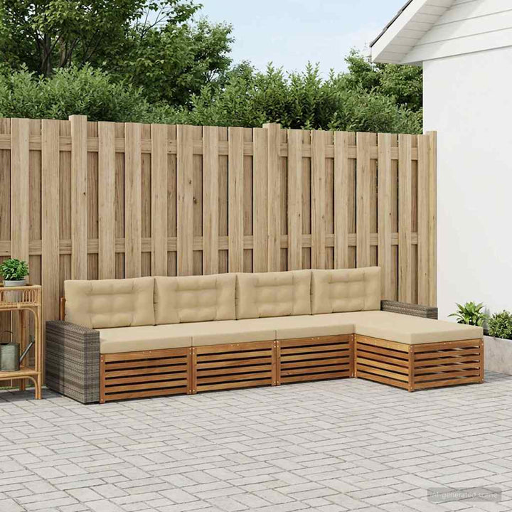 Udendørs sofagruppe med pude 5 pcs Naturlig og Beige Polyester