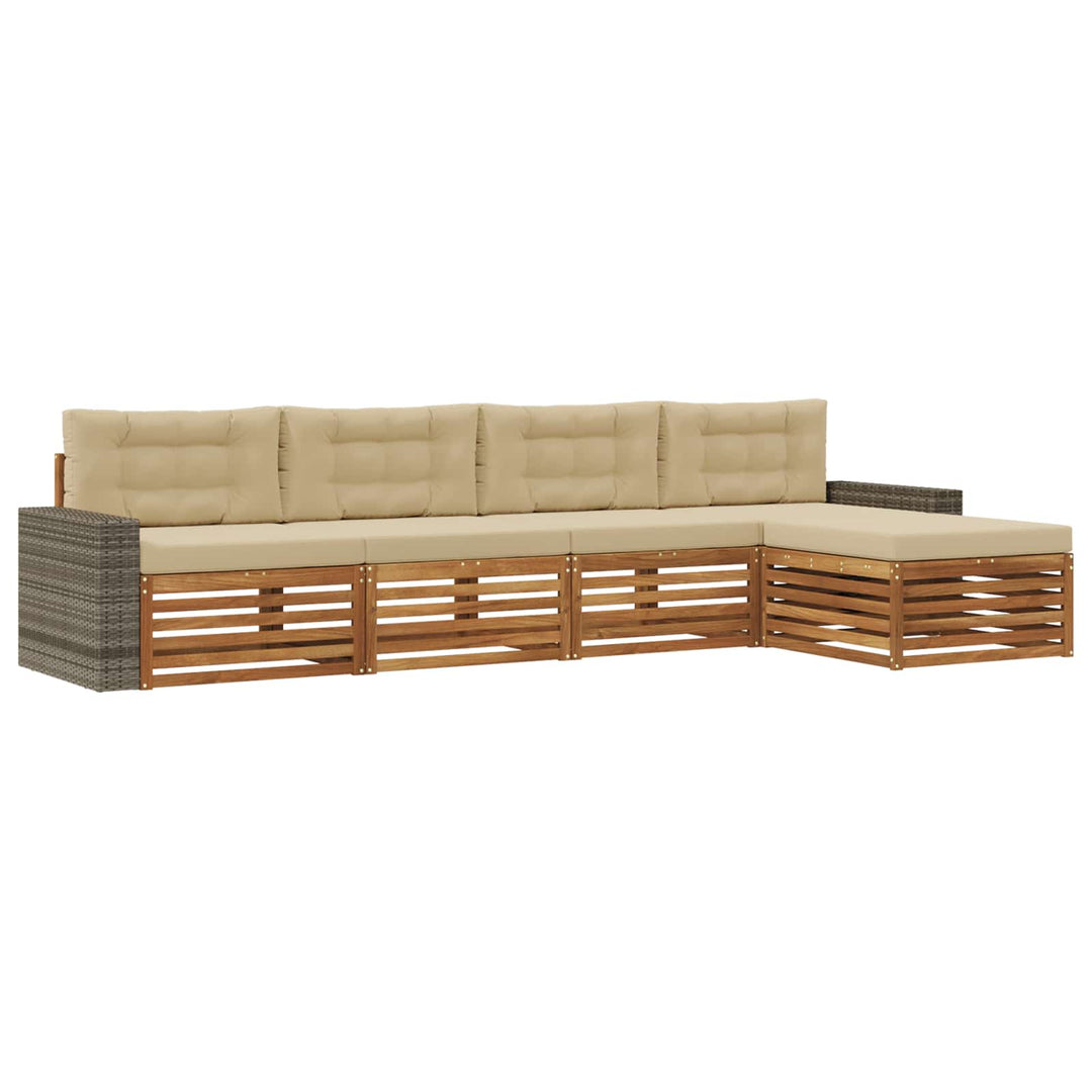 Udendørs sofagruppe med pude 5 pcs Naturlig og Beige Polyester