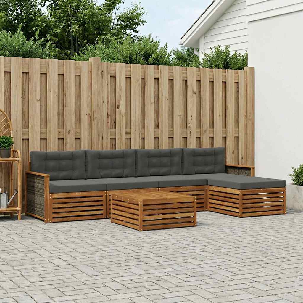 Udendørs sofagruppe med pude 6 pcs Naturlig og Antracit