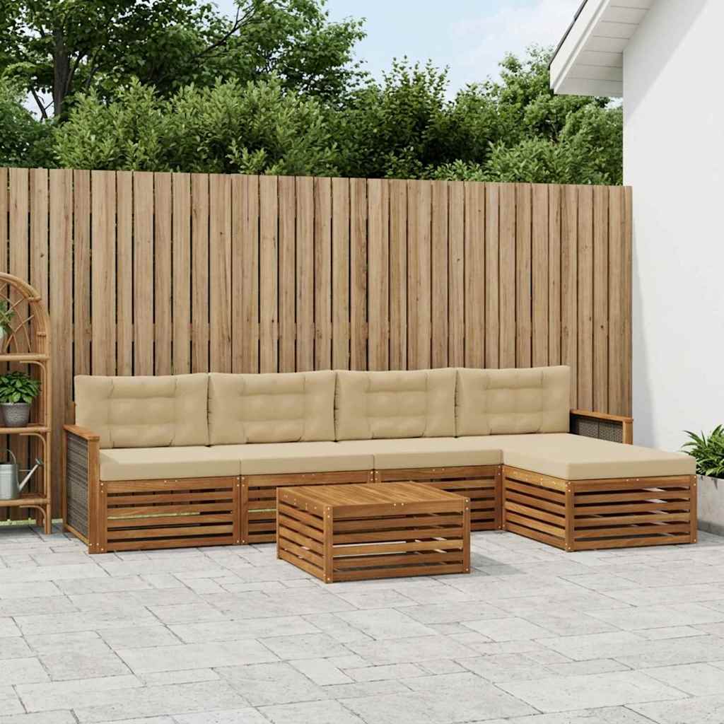 Udendørs sofagruppe med pude 6 pcs Naturlig og Beige