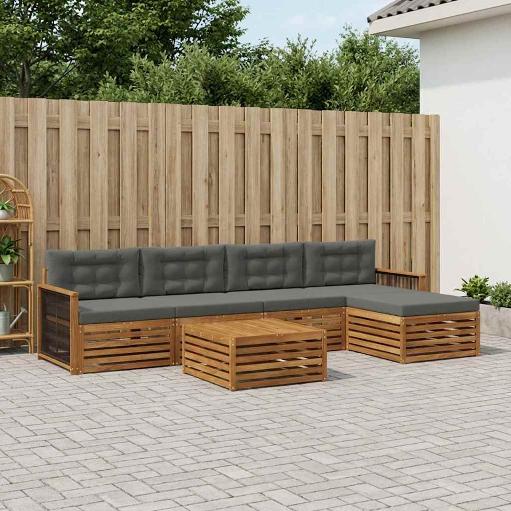 Udendørs sofagruppe med pude 6 pcs Naturlig og Antracit