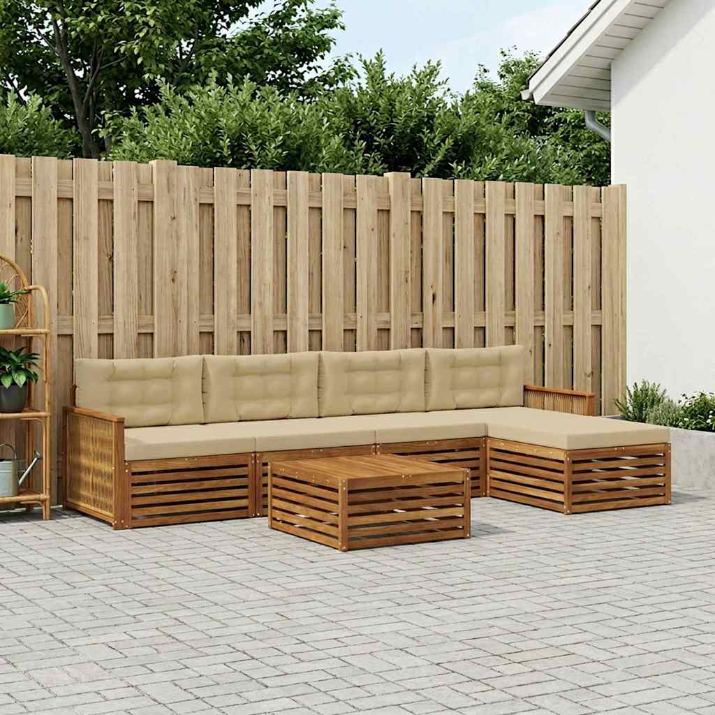Udendørs sofagruppe med pude 6 pcs Naturlig og Beige