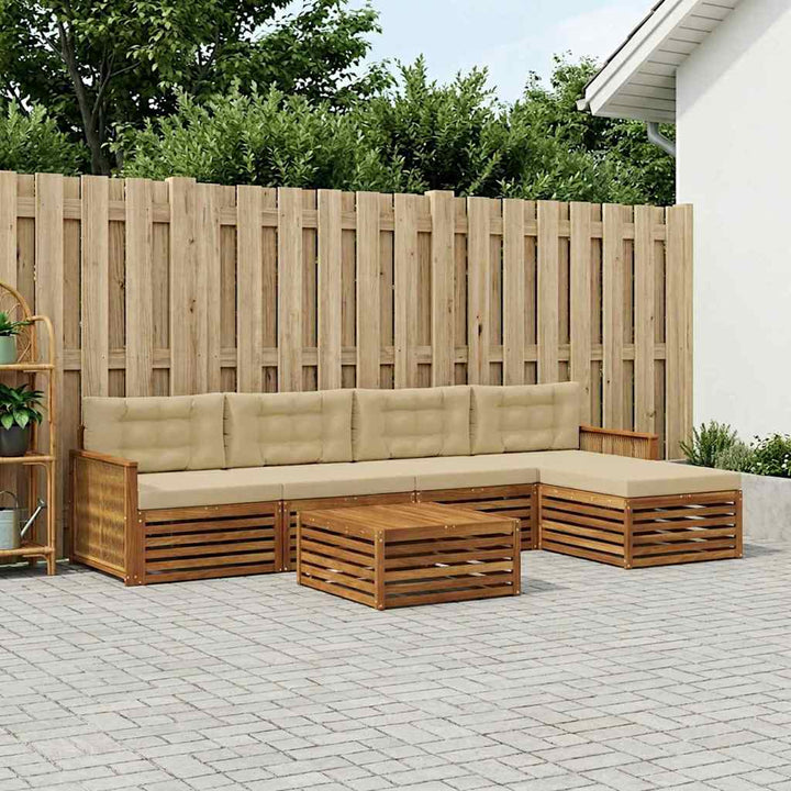 Udendørs sofagruppe med pude 6 pcs Naturlig og Beige