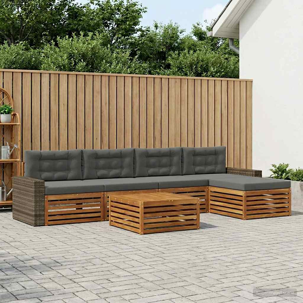 Udendørs sofagruppe 6 pcs Naturlig og Antracit 79 x 79 x 37 cm