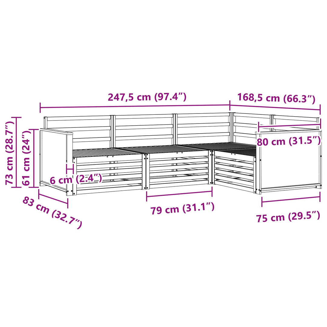Udendørs sofagruppe 4 pcs Naturfarvet 247,5 x 168,5 x 73 cm