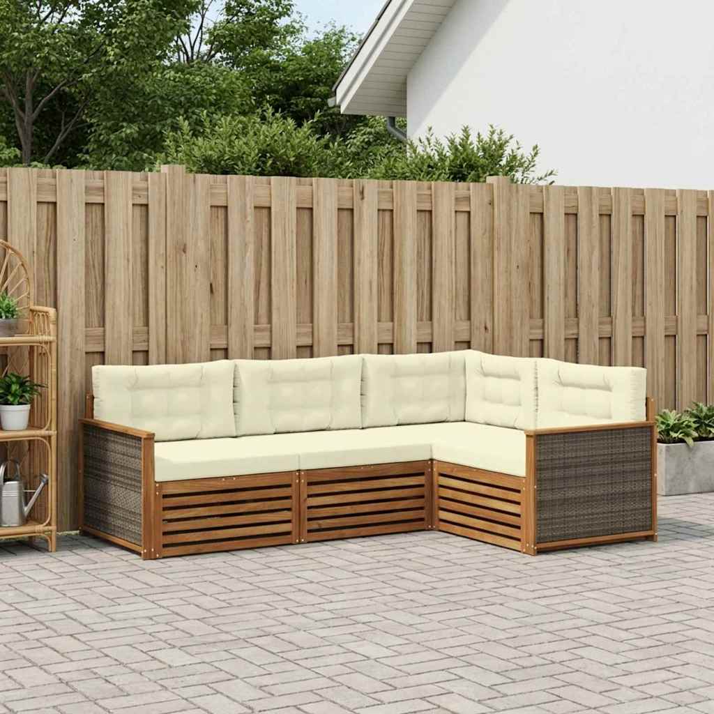 Udendørs sofagruppe med pude 4 pcs Naturlig og Fløde