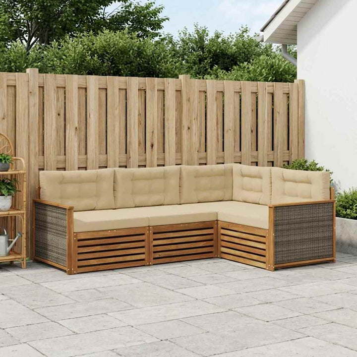 Udendørs sofagruppe med pude 4 pcs Naturlig og Beige