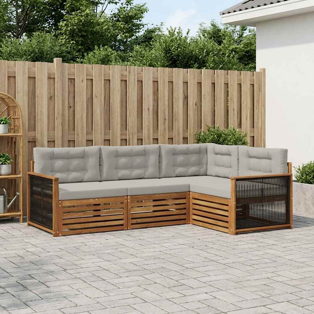 Udendørs sofagruppe med pude 4 pcs Naturfarvet og lysegrå