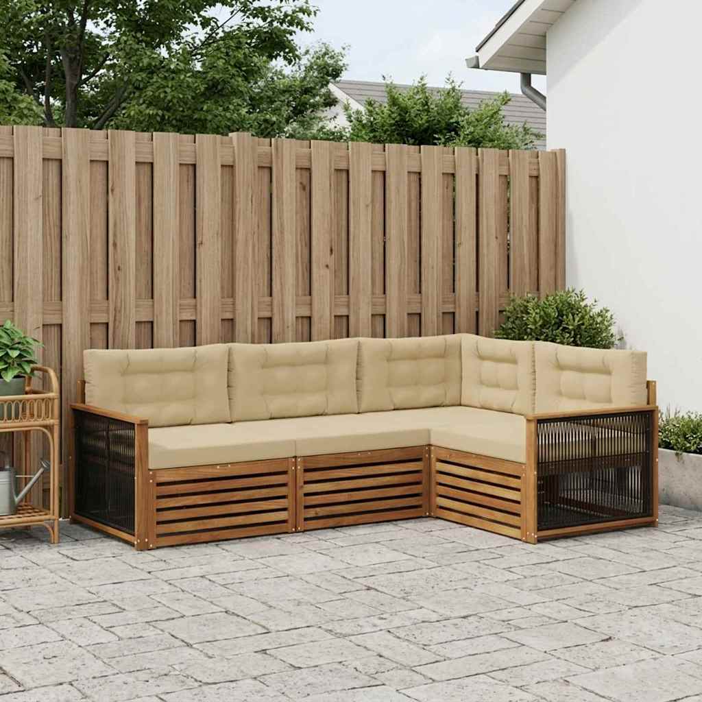 Udendørs sofagruppe med pude 4 pcs Naturlig og Beige