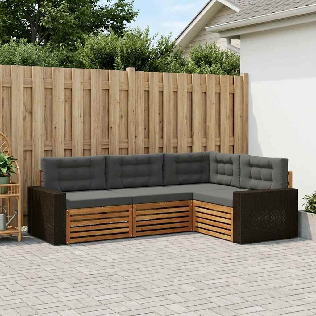 Udendørs sofagruppe 4 pcs Naturlig og Antracit