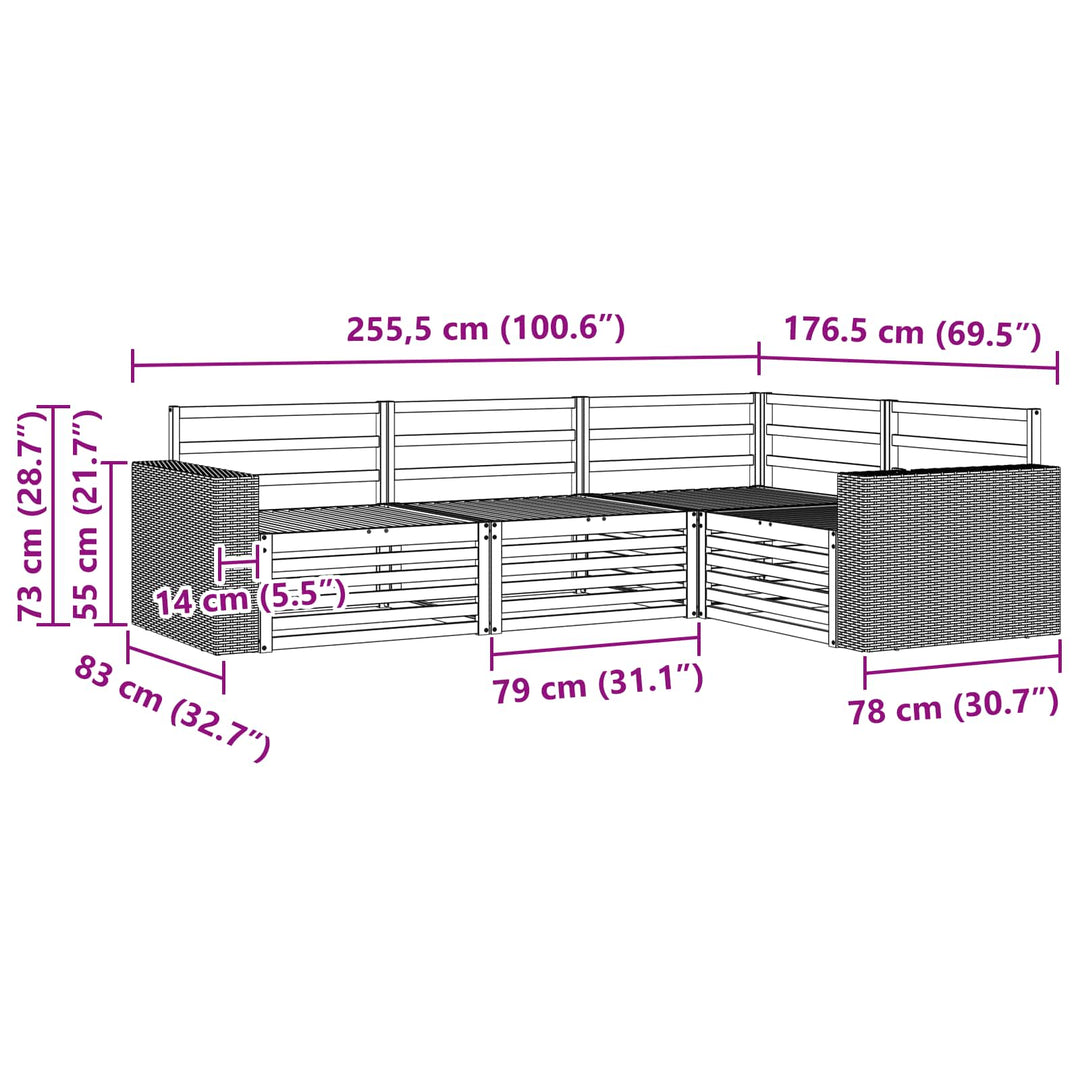 Udendørs sofagruppe 4 pcs Naturfarvet 255,5 x 176,5 x 73 cm