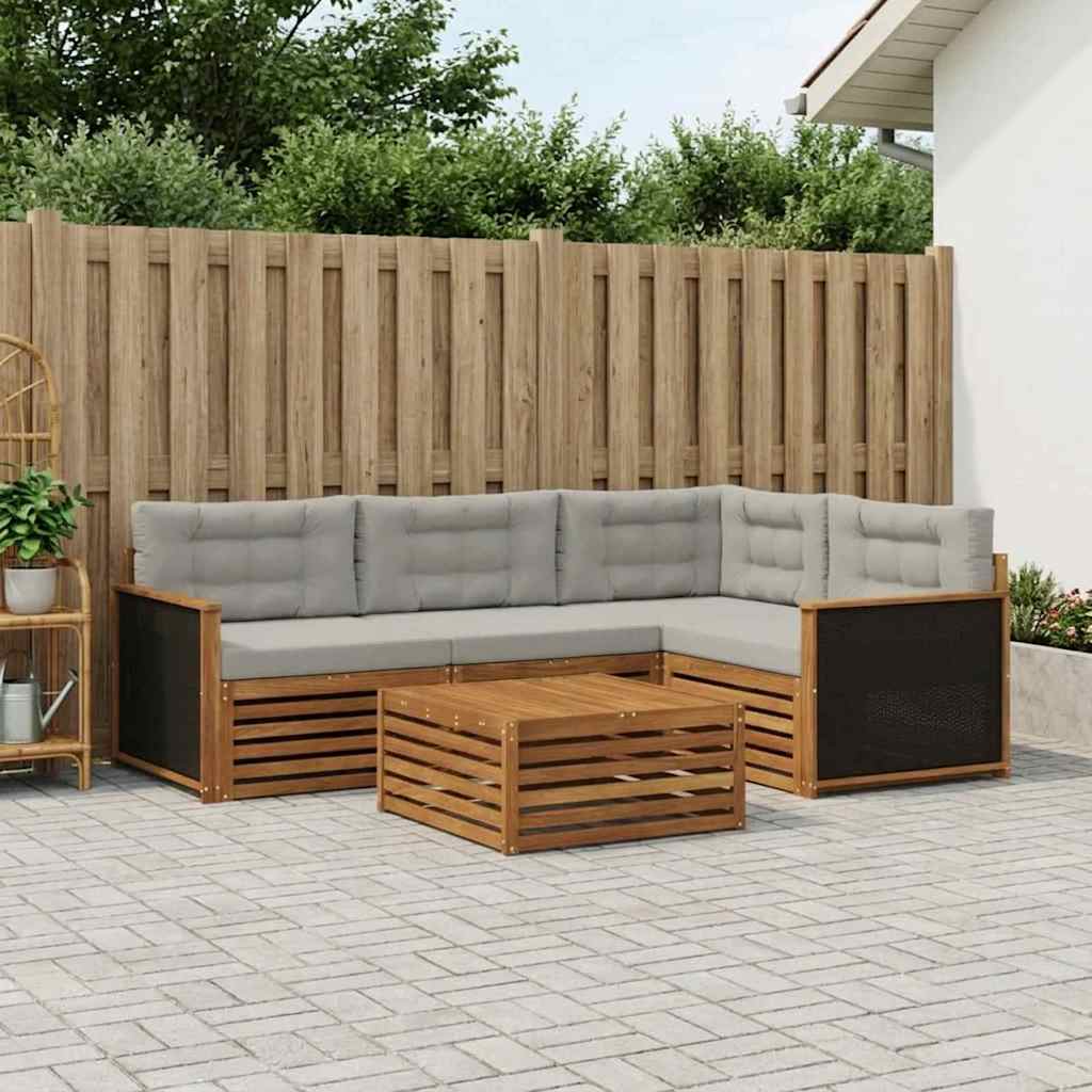 Udendørs sofagruppe 5 pcs Naturfarvet og lysegrå