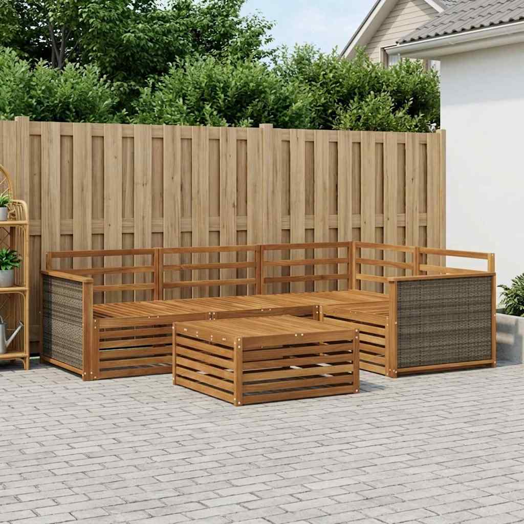 Udendørs sofagruppe 5 pcs Naturfarvet Massivt Akacietræ