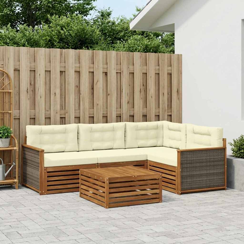 Udendørs sofagruppe med pude 5 pcs Naturlig og Fløde