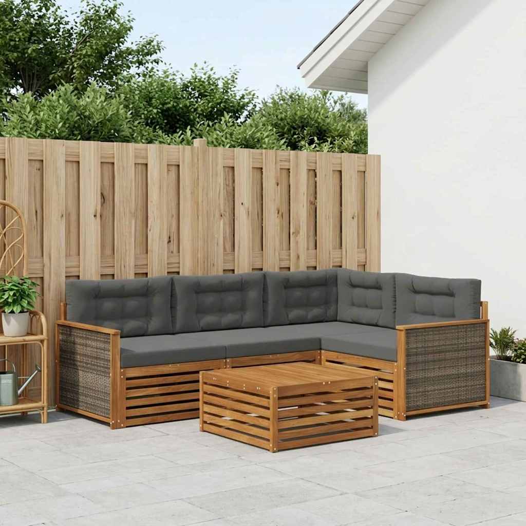 Udendørs sofagruppe med pude 5 pcs Naturlig og Antracit