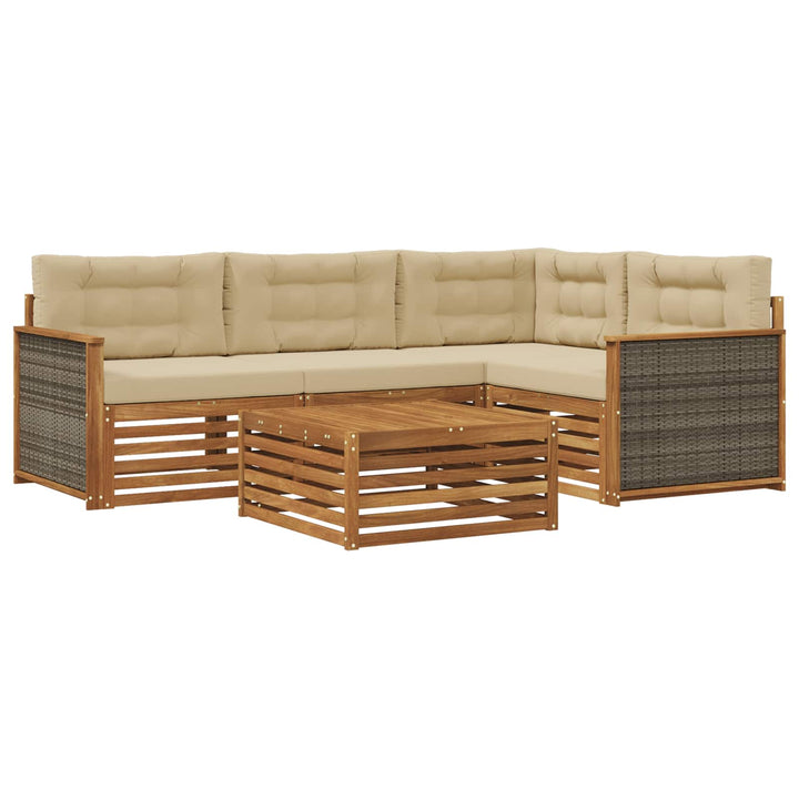 Udendørs sofagruppe med pude 5 pcs Naturlig og Beige
