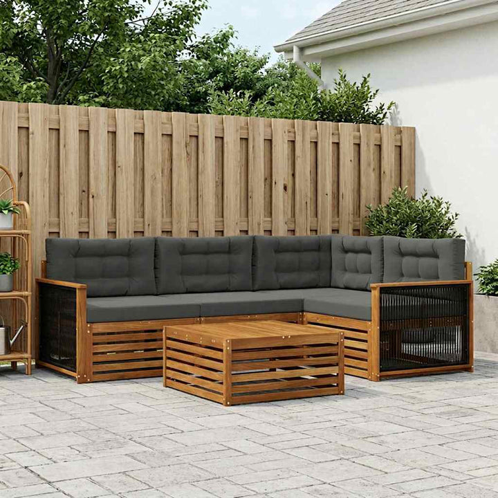 Udendørs sofagruppe med pude 5 pcs Naturlig og Antracit