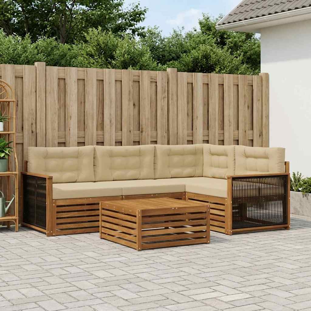 Udendørs sofagruppe med pude 5 pcs Naturlig og Beige