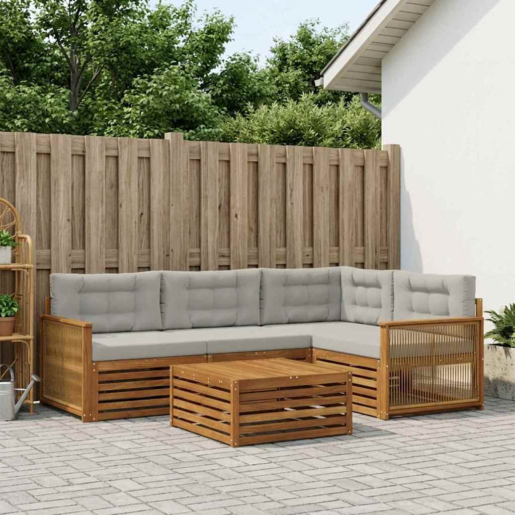 Udendørs sofagruppe med pude 5 pcs Naturfarvet og lysegrå