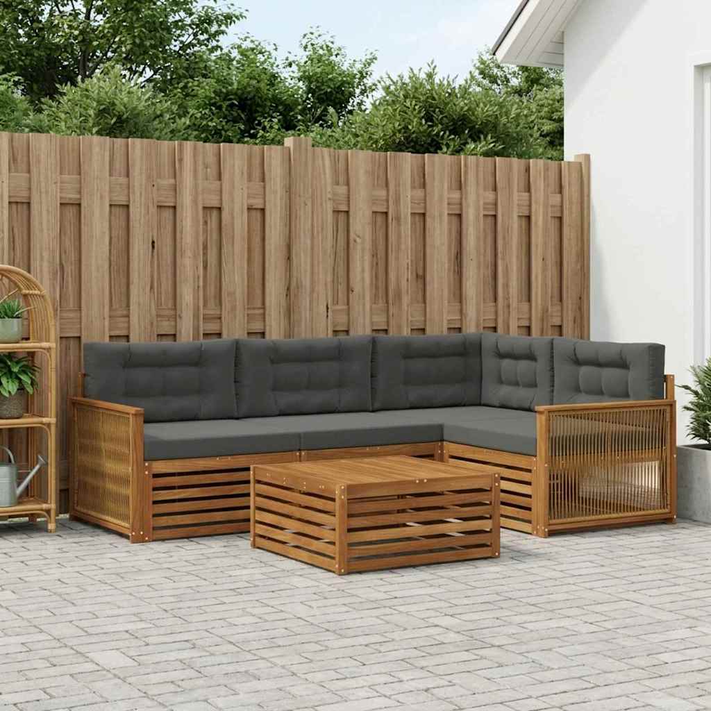 Udendørs sofagruppe med pude 5 pcs Naturlig og Antracit