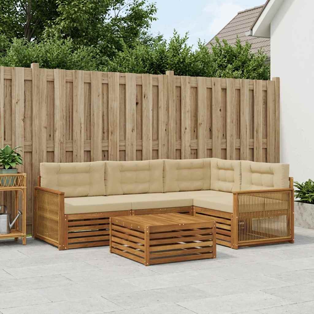 Udendørs sofagruppe med pude 5 pcs Naturlig og Beige
