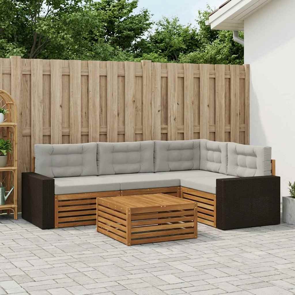 Udendørs sofagruppe 5 pcs Naturfarvet og lysegrå