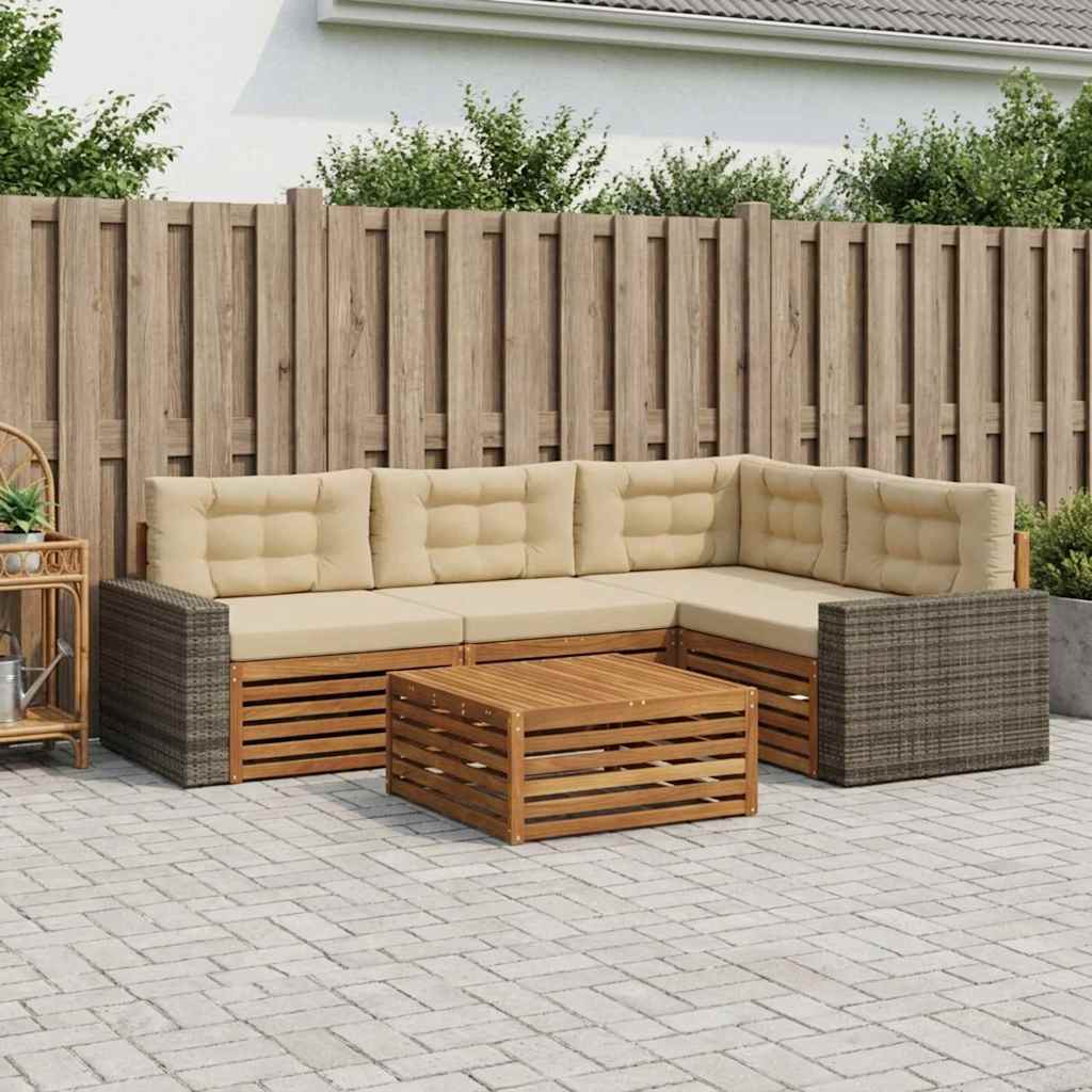 Udendørs sofagruppe 5 pcs Naturlig og Beige 79 x 79 x 37 cm