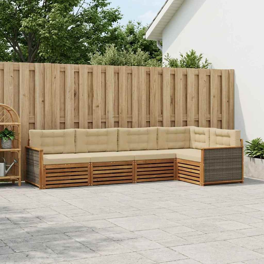 Udendørs sofagruppe med pude 5 pcs Naturlig og Beige