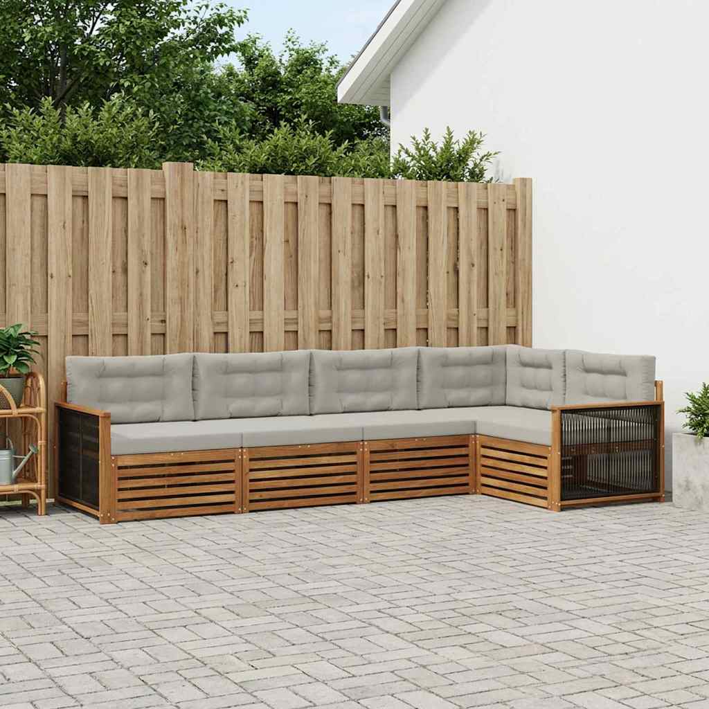 Udendørs sofagruppe med pude 5 pcs Naturfarvet og lysegrå